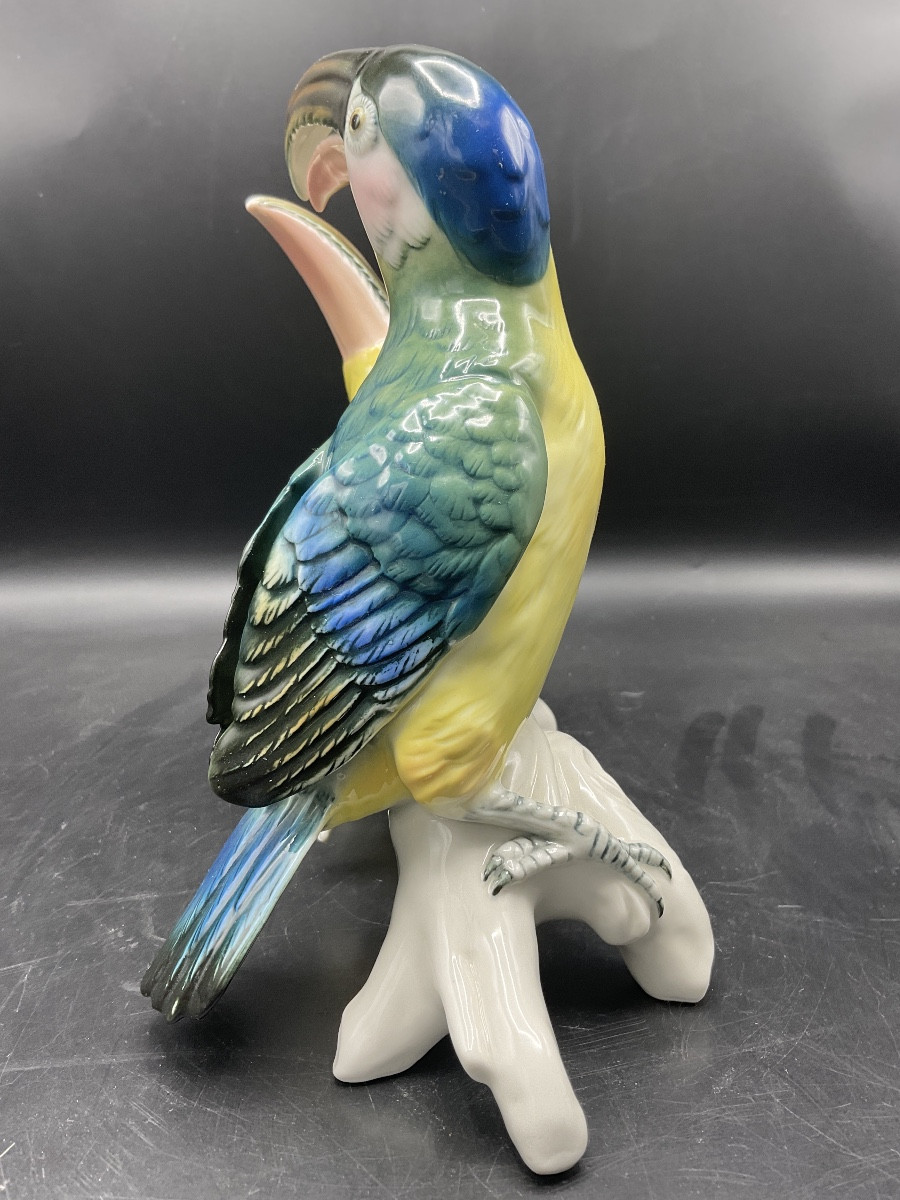 Pair Of Toucans Perched On A Branch In Polychrome Porcelain From The Karl Ens Factory.-photo-2