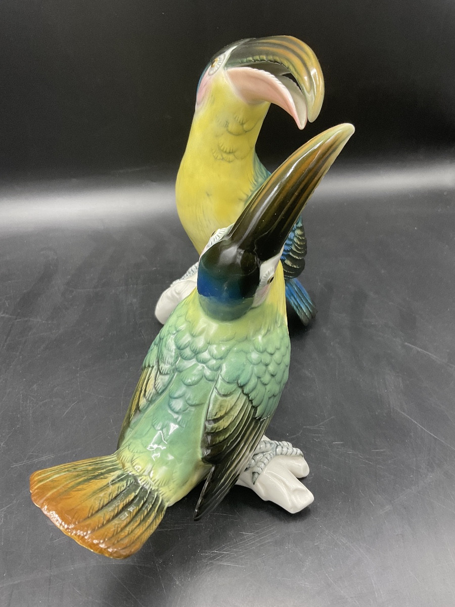 Pair Of Toucans Perched On A Branch In Polychrome Porcelain From The Karl Ens Factory.-photo-4