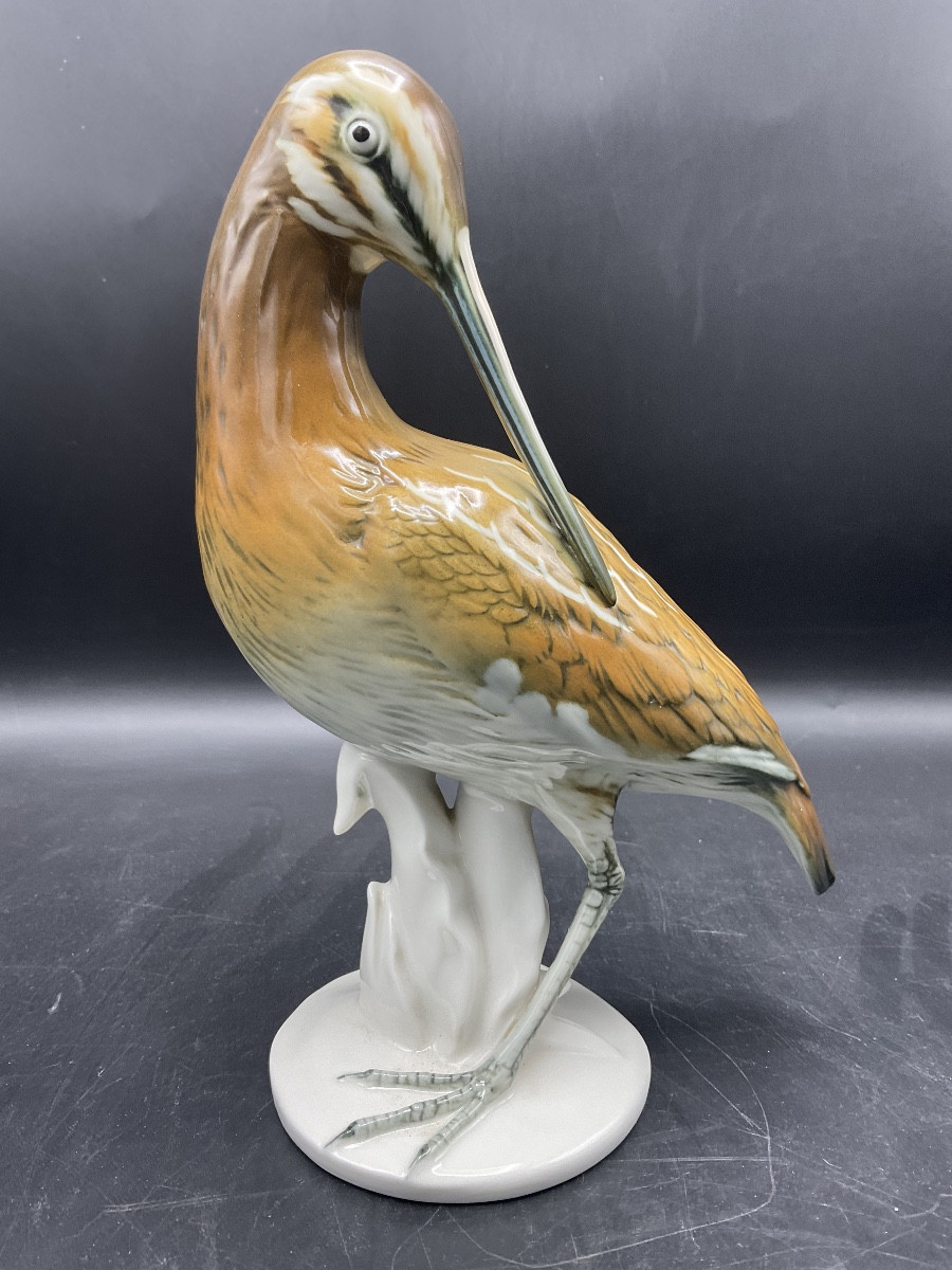 Bécasse en porcelaine polychrome de la manufacture de Karl ENS.-photo-1