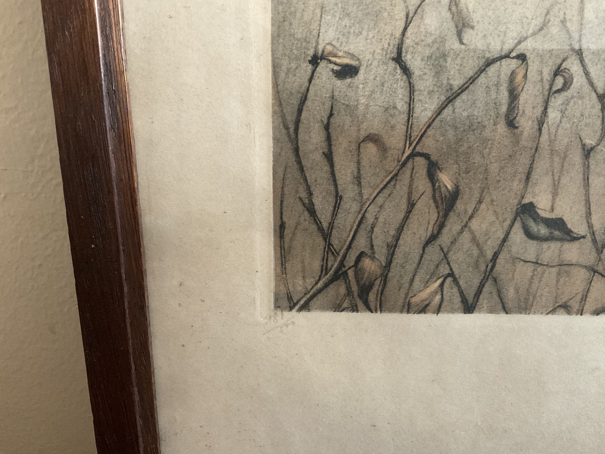 Gravure polychrome encadrée numérotées et signée Léon Danchin représentant une bécasse en vol.-photo-5