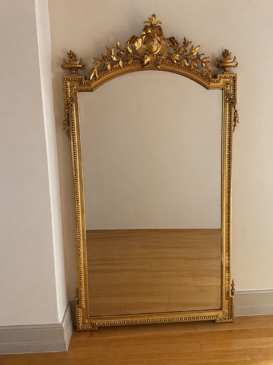 Large Napoleon III Period Louis XVI Style Mirror Or Mantelpiece, Wood And Stucco Frame.-photo-2