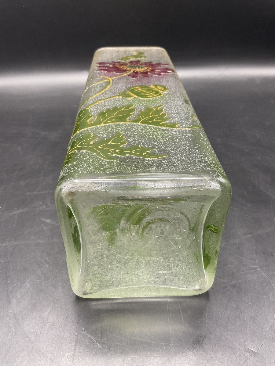 Vase art nouveau émaillé polychrome en cristal de la cristallerie de baccarat à décor de pavots-photo-4