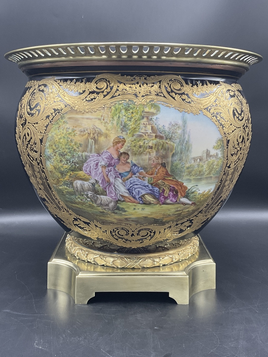 Porcelain And Bronze Pot Cover With Cartouche Of Two Scenes From The Samson Factory In Paris.-photo-2