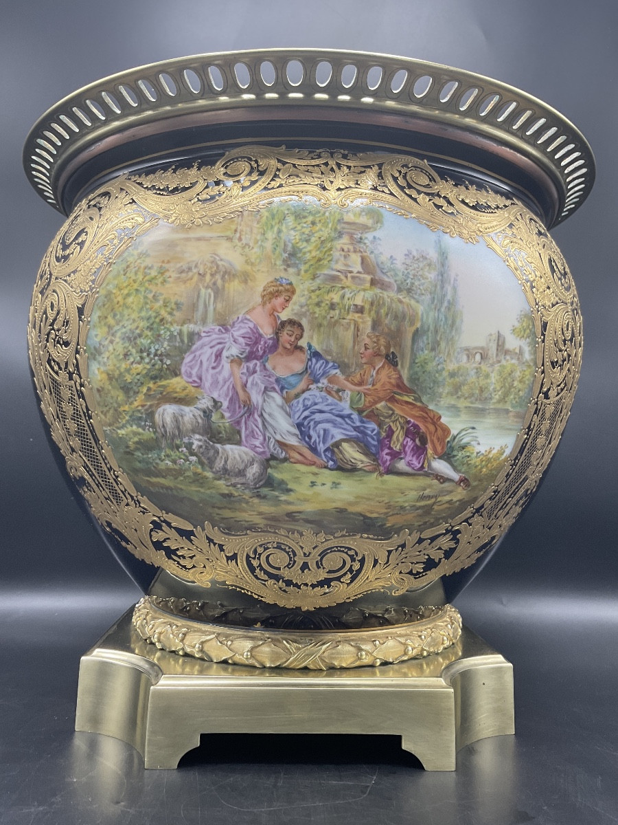 Porcelain And Bronze Pot Cover With Cartouche Of Two Scenes From The Samson Factory In Paris.-photo-2
