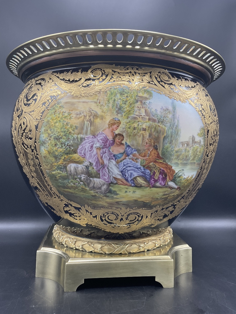 Porcelain And Bronze Pot Cover With Cartouche Of Two Scenes From The Samson Factory In Paris.-photo-7