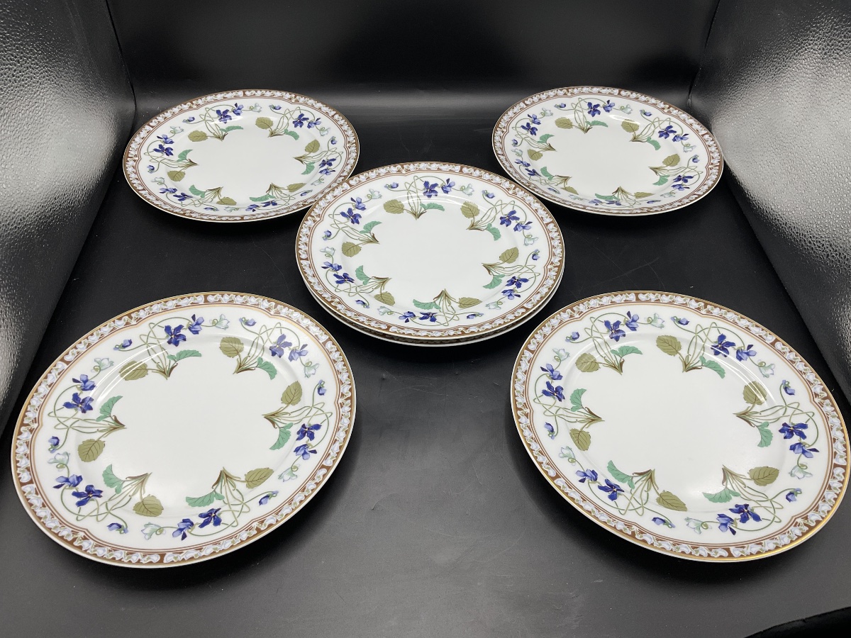 Six Porcelain Dinner Plates, Haviland Factory In Limoges, Decorated With The Eugenie Imperial Design.-photo-4