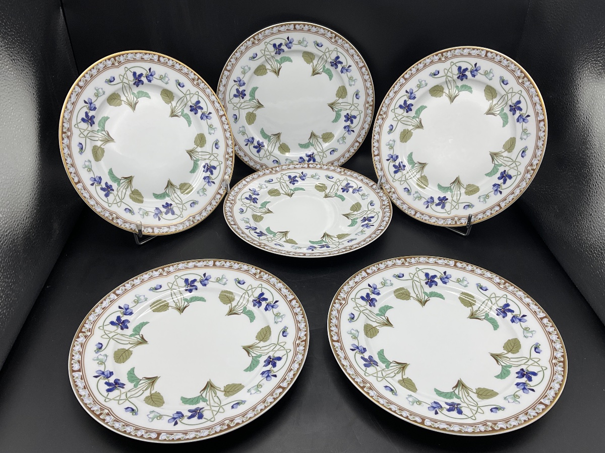 Six Porcelain Dinner Plates, Haviland Factory In Limoges, Decorated With The Eugenie Imperial Design.-photo-5