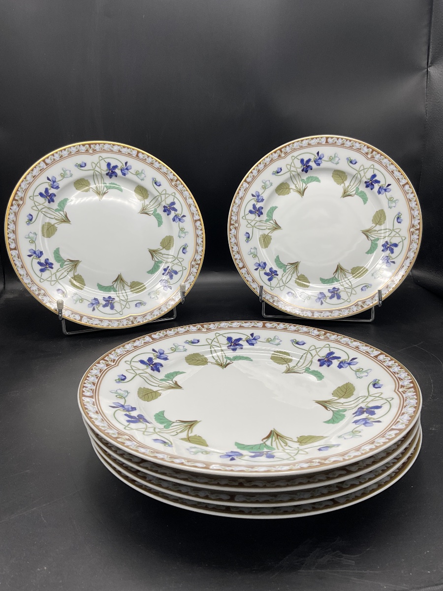 Six Porcelain Dinner Plates, Haviland Factory In Limoges, Decorated With The Eugenie Imperial Design.-photo-6