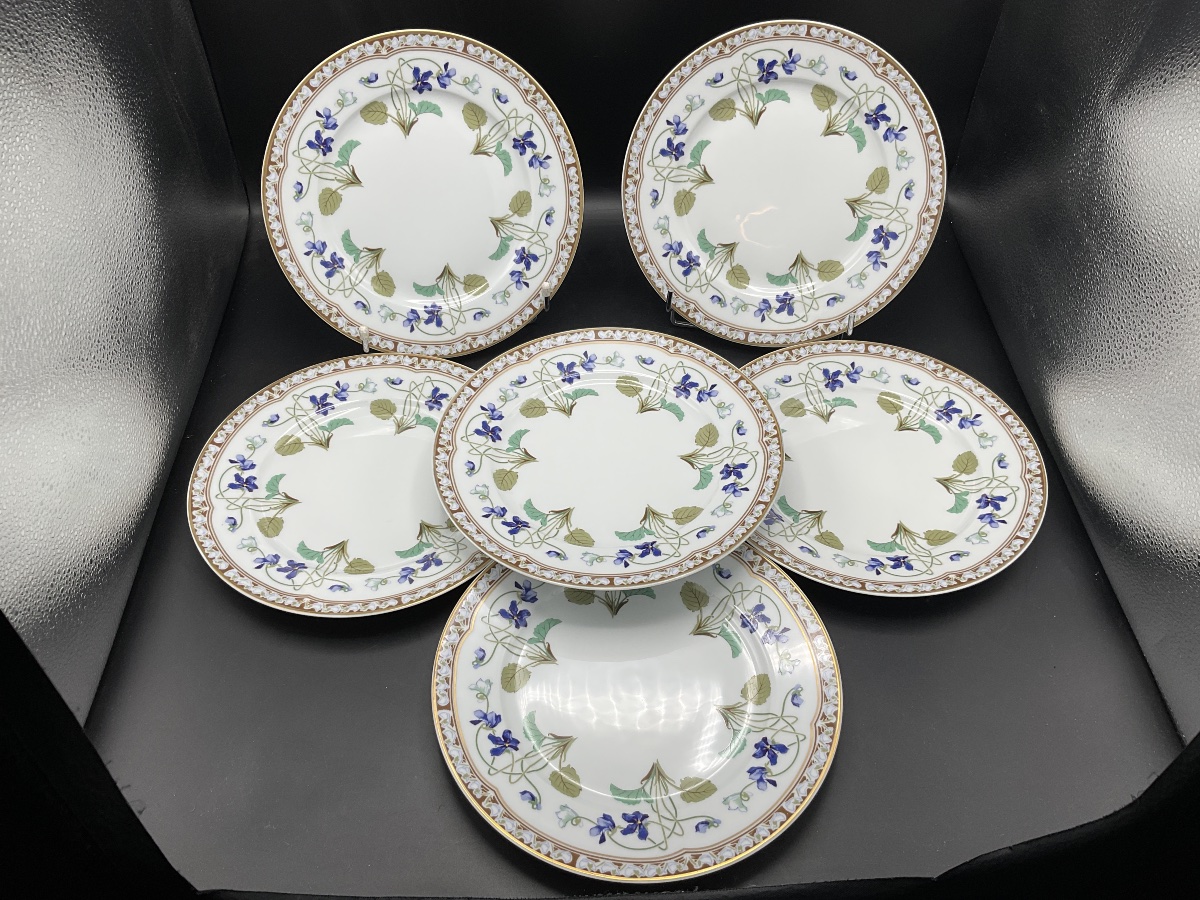 Six Porcelain Dinner Plates, Haviland Factory In Limoges, Decorated With The Eugenie Imperial Design.-photo-7