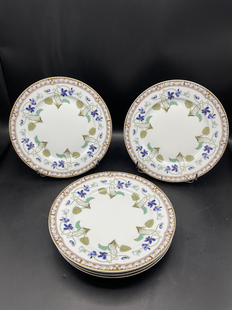 Six Porcelain Dinner Plates, Haviland Factory In Limoges, Decorated With The Eugenie Imperial Design.-photo-8