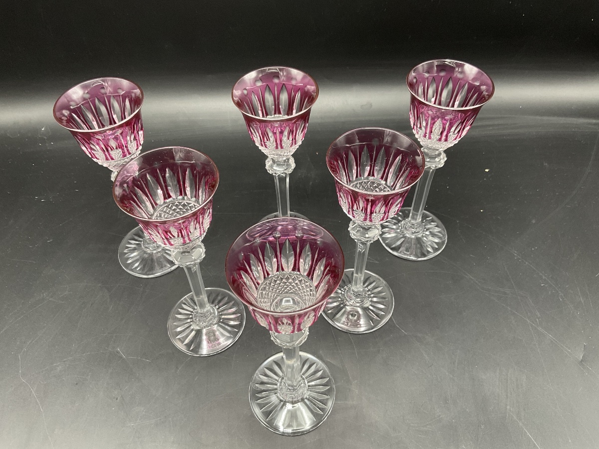Saint Louis Six Parma-colored Cut-crystal Liqueur Or Port Roemer Glasses, Tommy Model.-photo-2