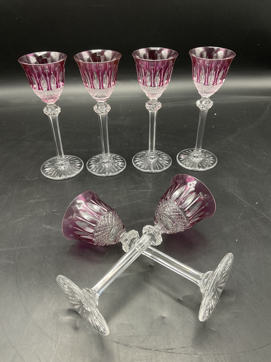 Saint Louis Six Parma-colored Cut-crystal Liqueur Or Port Roemer Glasses, Tommy Model.-photo-3
