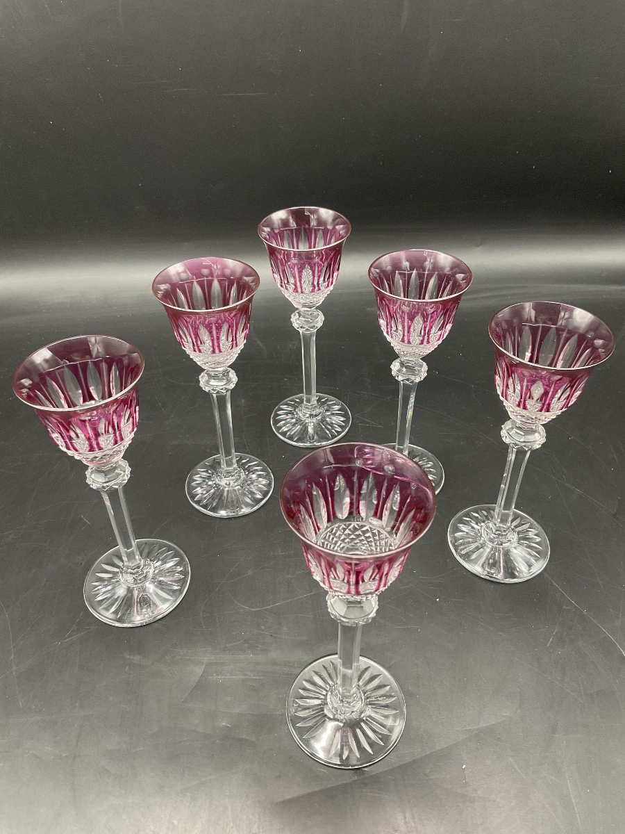 Saint Louis Six Parma-colored Cut-crystal Liqueur Or Port Roemer Glasses, Tommy Model.-photo-4