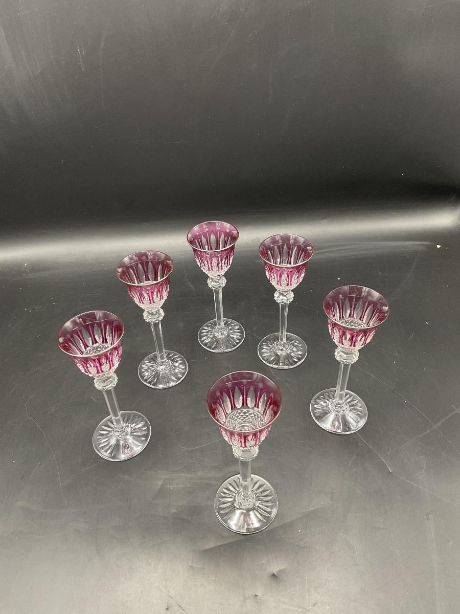 Saint Louis Six Parma-colored Cut-crystal Liqueur Or Port Roemer Glasses, Tommy Model.-photo-1