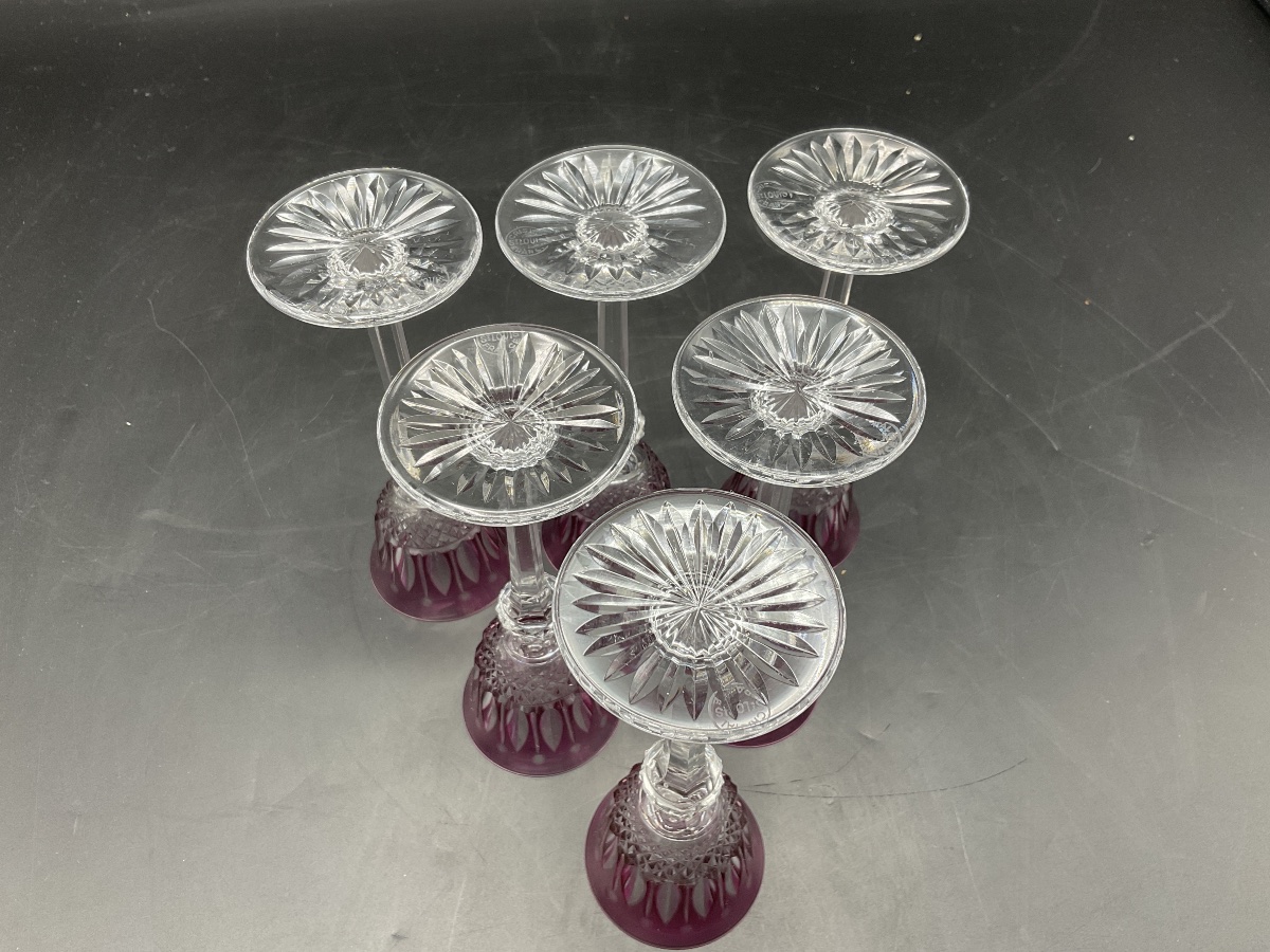 Saint Louis Six Parma-colored Cut-crystal Liqueur Or Port Roemer Glasses, Tommy Model.-photo-2