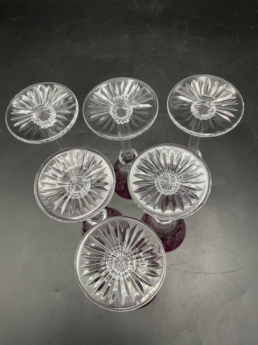 Saint Louis Six Parma-colored Cut-crystal Liqueur Or Port Roemer Glasses, Tommy Model.-photo-3