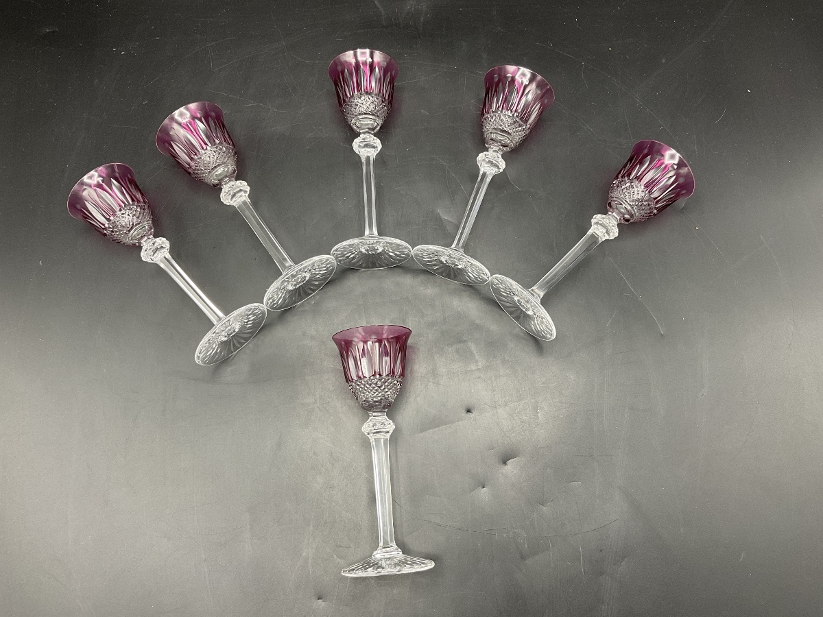 Saint Louis Six Parma-colored Cut-crystal Liqueur Or Port Roemer Glasses, Tommy Model.-photo-4