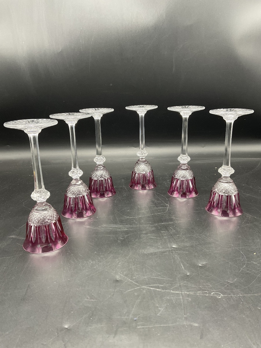 Saint Louis Six Parma-colored Cut-crystal Liqueur Or Port Roemer Glasses, Tommy Model.-photo-5