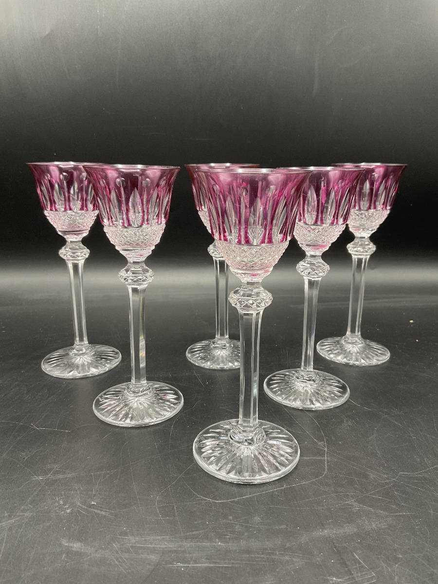 Saint Louis Six Parma-colored Cut-crystal Liqueur Or Port Roemer Glasses, Tommy Model.