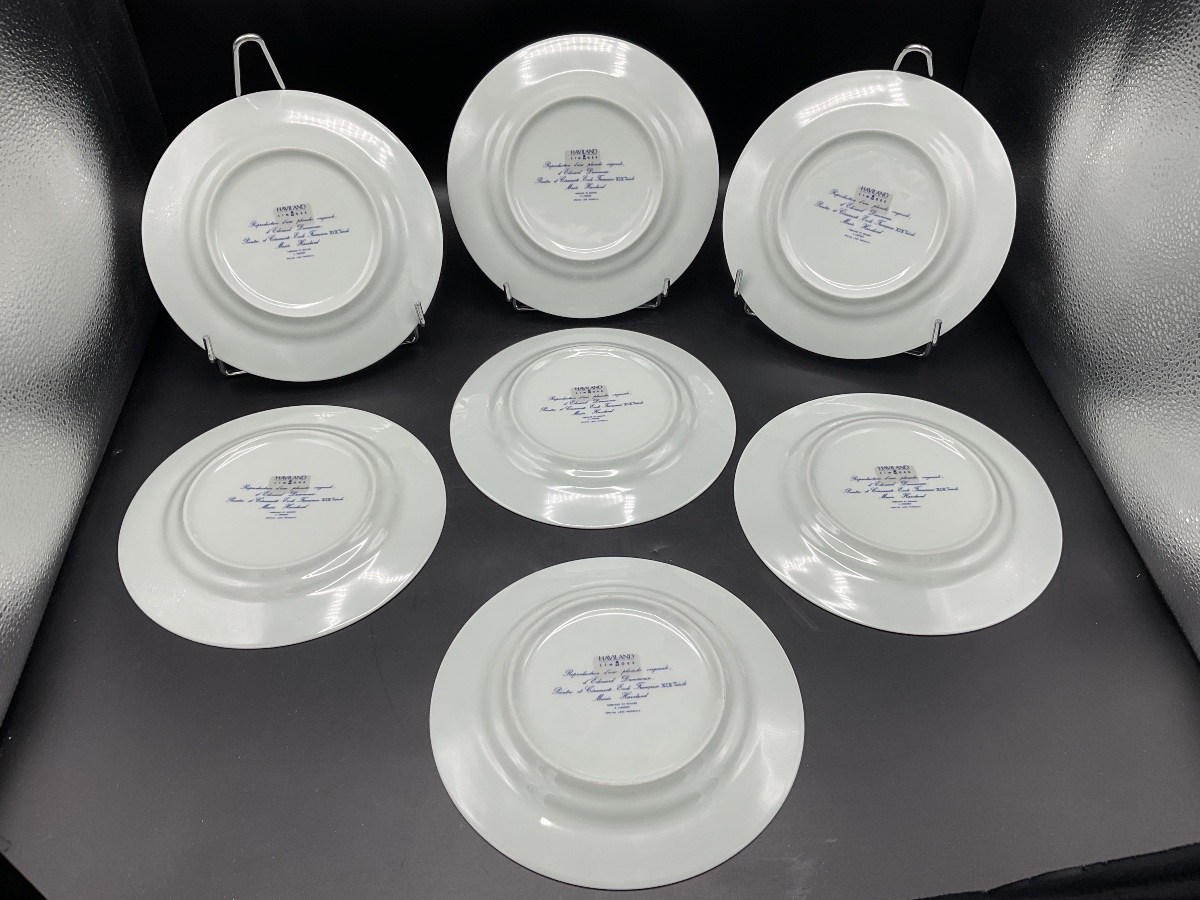 Sept assiettes à  dessert en porcelaine de la manufacture Haviland à Limoges, décor Dammouse.-photo-4