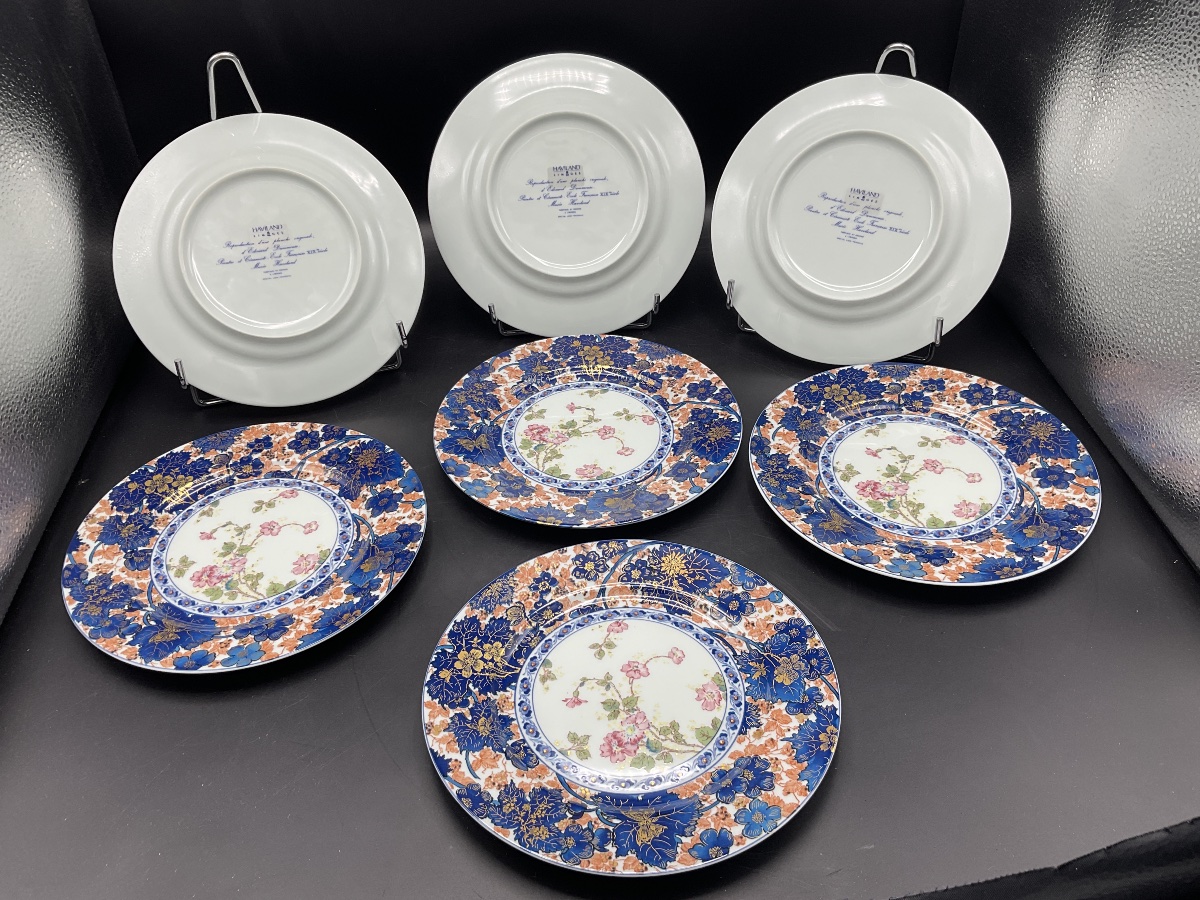 Sept assiettes à  dessert en porcelaine de la manufacture Haviland à Limoges, décor Dammouse.-photo-1