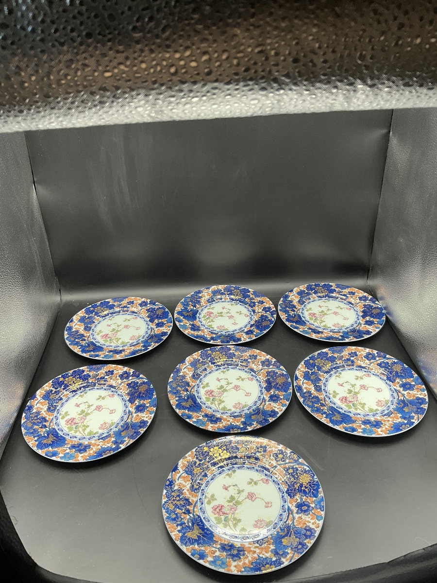 Sept assiettes à  dessert en porcelaine de la manufacture Haviland à Limoges, décor Dammouse.-photo-3