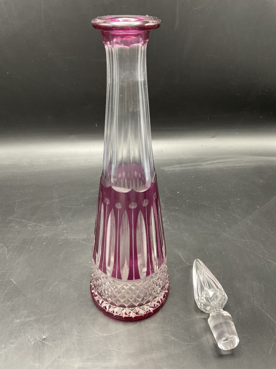 Saint Louis: A Crystal Liqueur Or Port Decanter In Cut Purple, Tommy Model.-photo-3