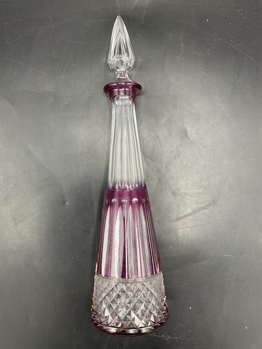 Saint Louis: A Crystal Liqueur Or Port Decanter In Cut Purple, Tommy Model.-photo-8