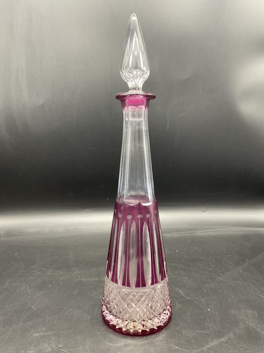 Saint Louis: A Crystal Liqueur Or Port Decanter In Cut Purple, Tommy Model.