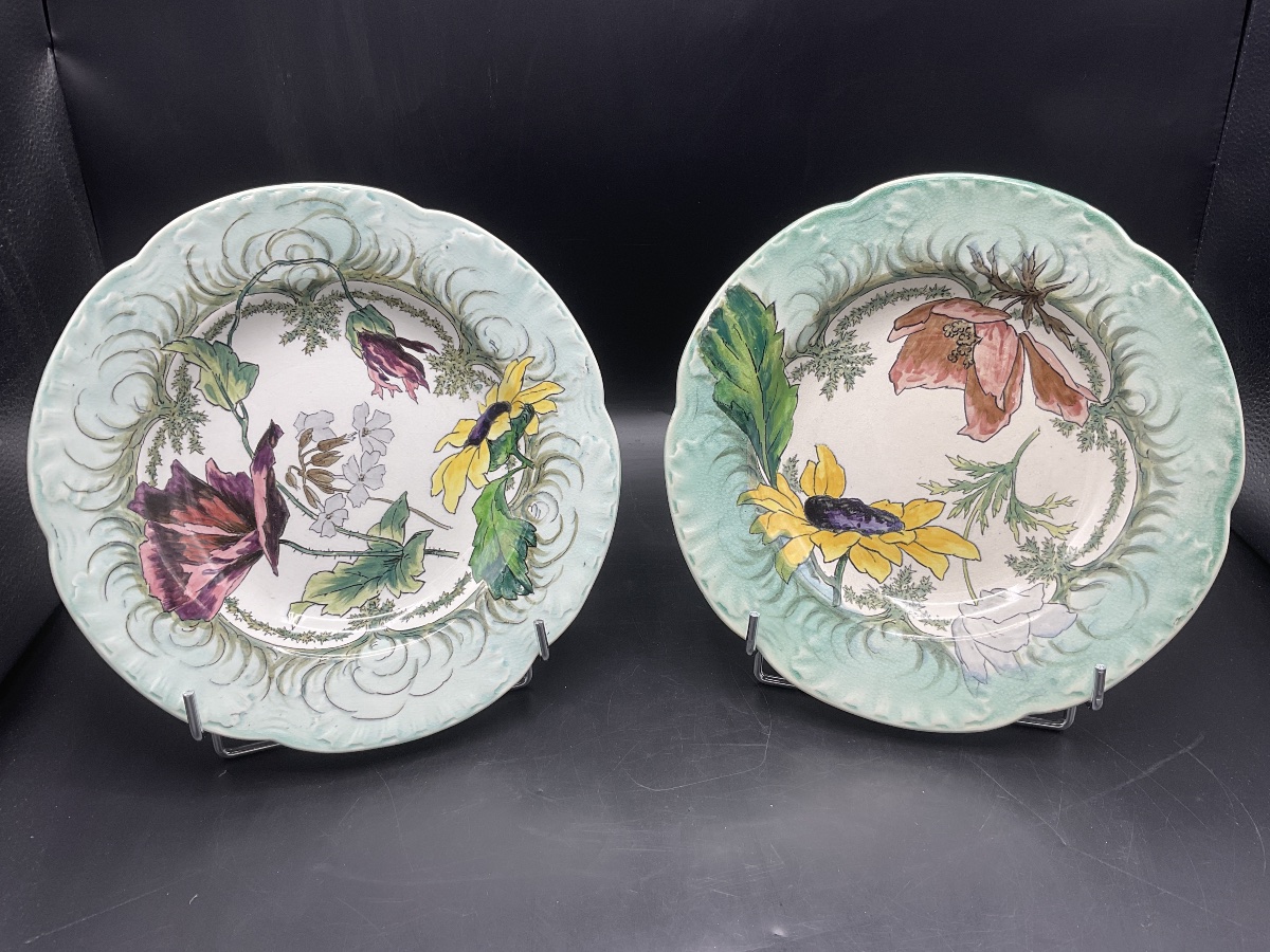 – Two Polychrome Earthenware Plates From The Creil & Montereau Factory, The Sun Model.-photo-2