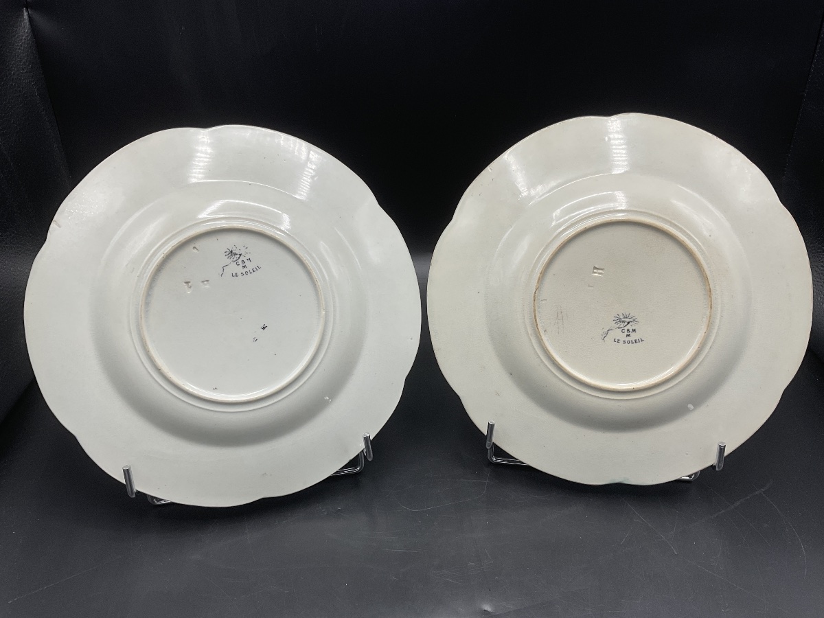 – Two Polychrome Earthenware Plates From The Creil & Montereau Factory, The Sun Model.-photo-3