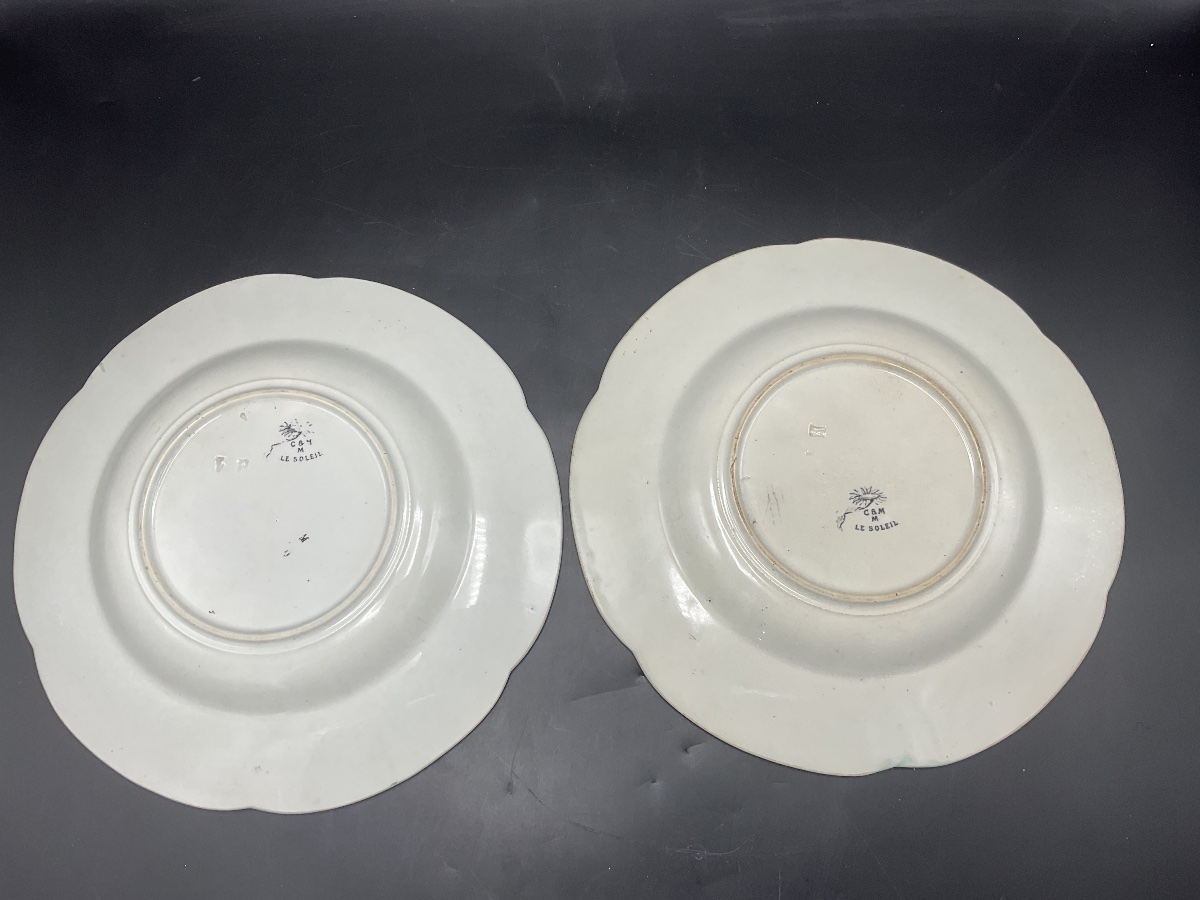– Two Polychrome Earthenware Plates From The Creil & Montereau Factory, The Sun Model.-photo-1