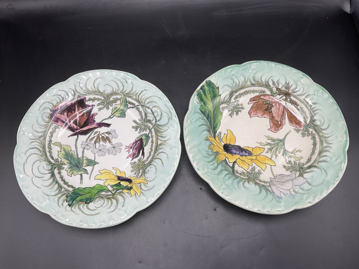 – Two Polychrome Earthenware Plates From The Creil & Montereau Factory, The Sun Model.-photo-2