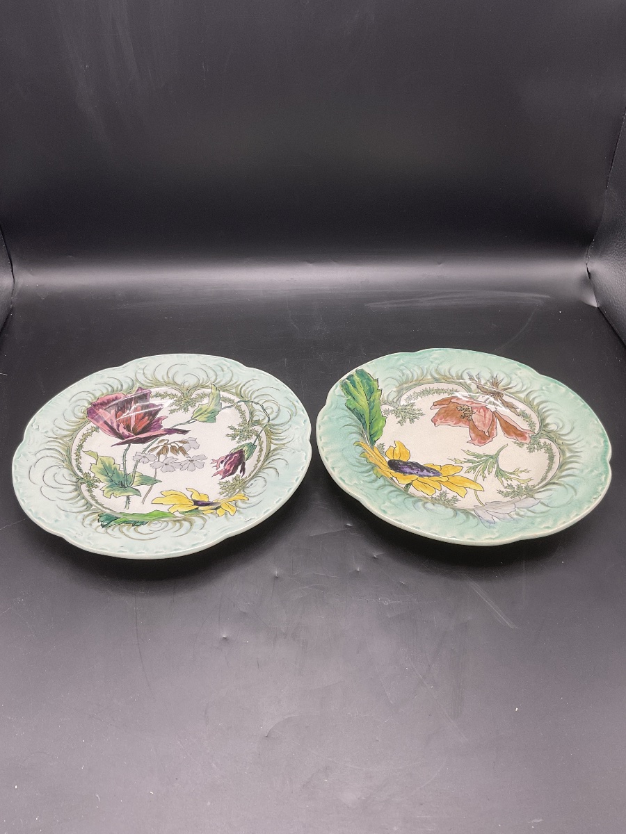– Two Polychrome Earthenware Plates From The Creil & Montereau Factory, The Sun Model.-photo-3