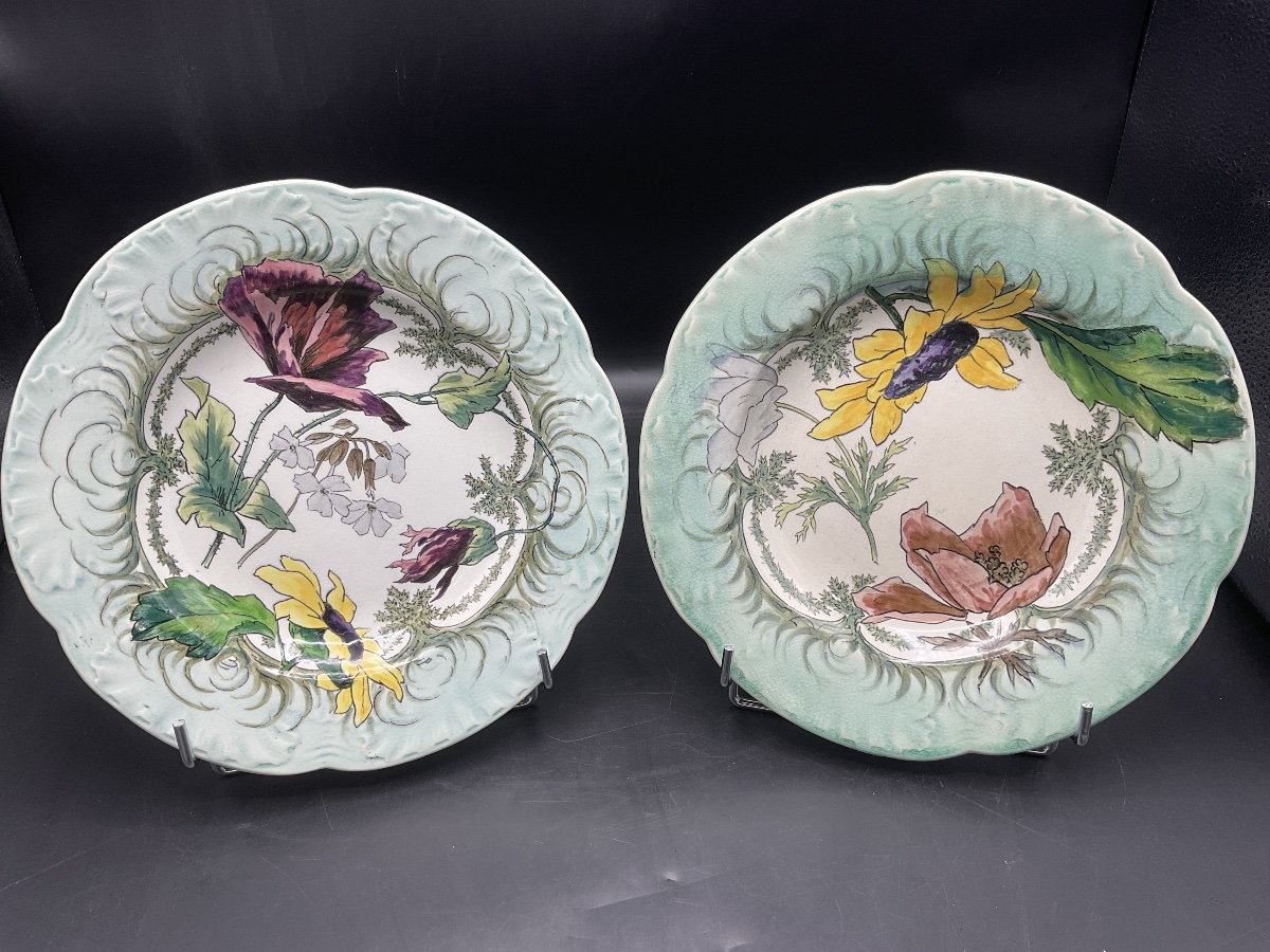 – Two Polychrome Earthenware Plates From The Creil & Montereau Factory, The Sun Model.-photo-8