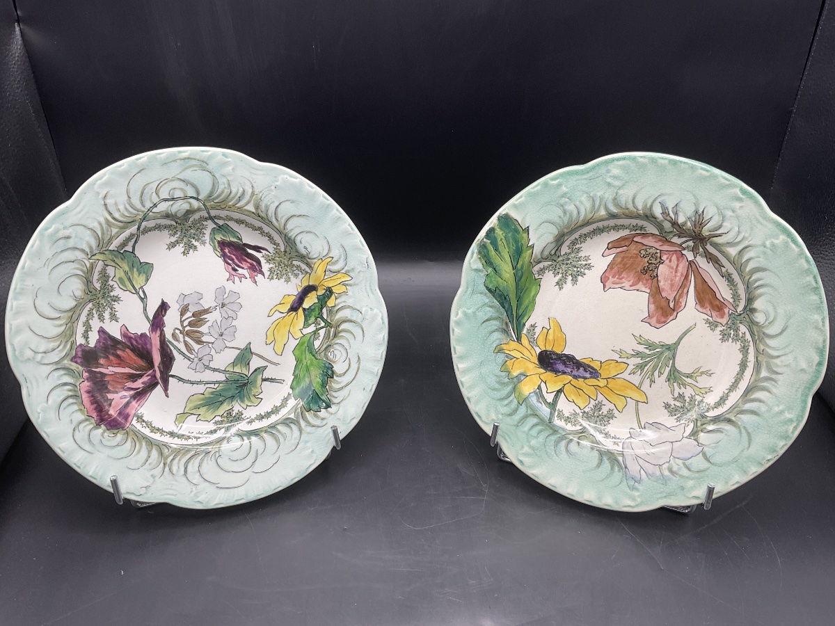 – Two Polychrome Earthenware Plates From The Creil & Montereau Factory, The Sun Model.