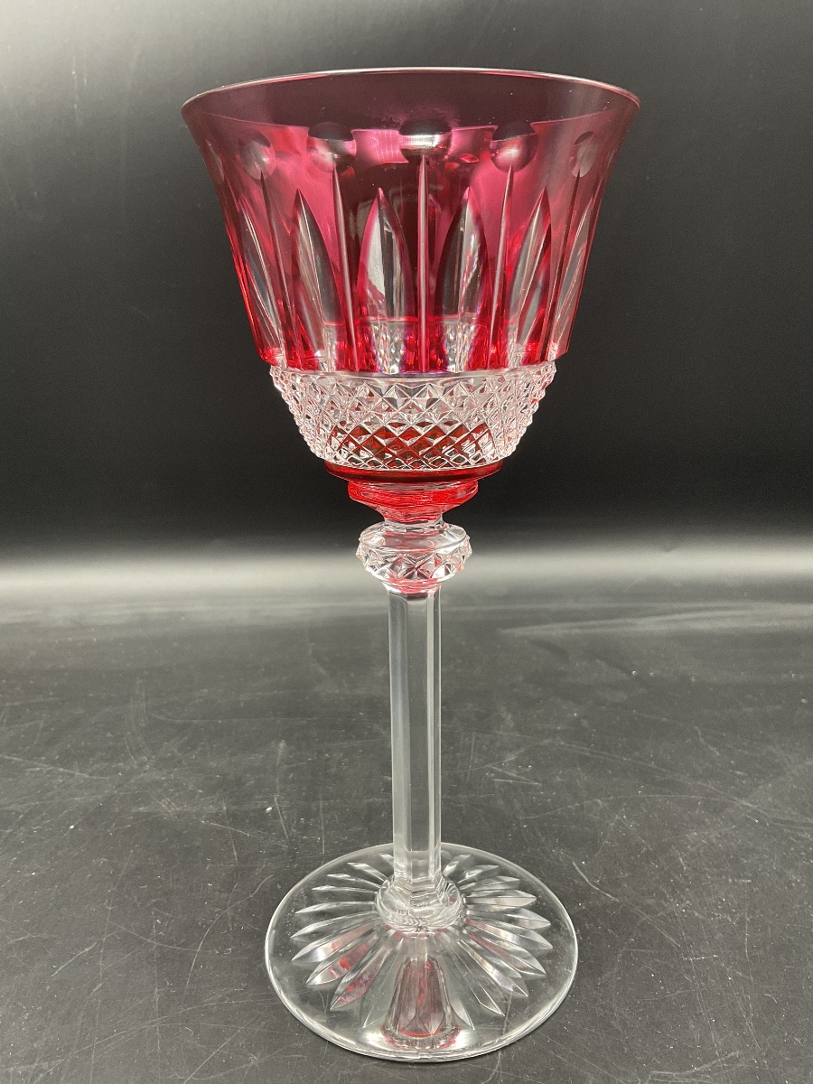 Saint Louis: A Red-tinted, Cut Crystal Roemer Wine Glass, Tommy Model.