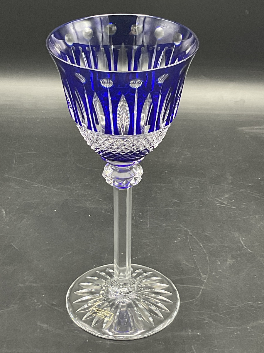 Saint Louis: A Dark Blue, Cut Crystal Roemer Wine Glass, Tommy Model.-photo-2