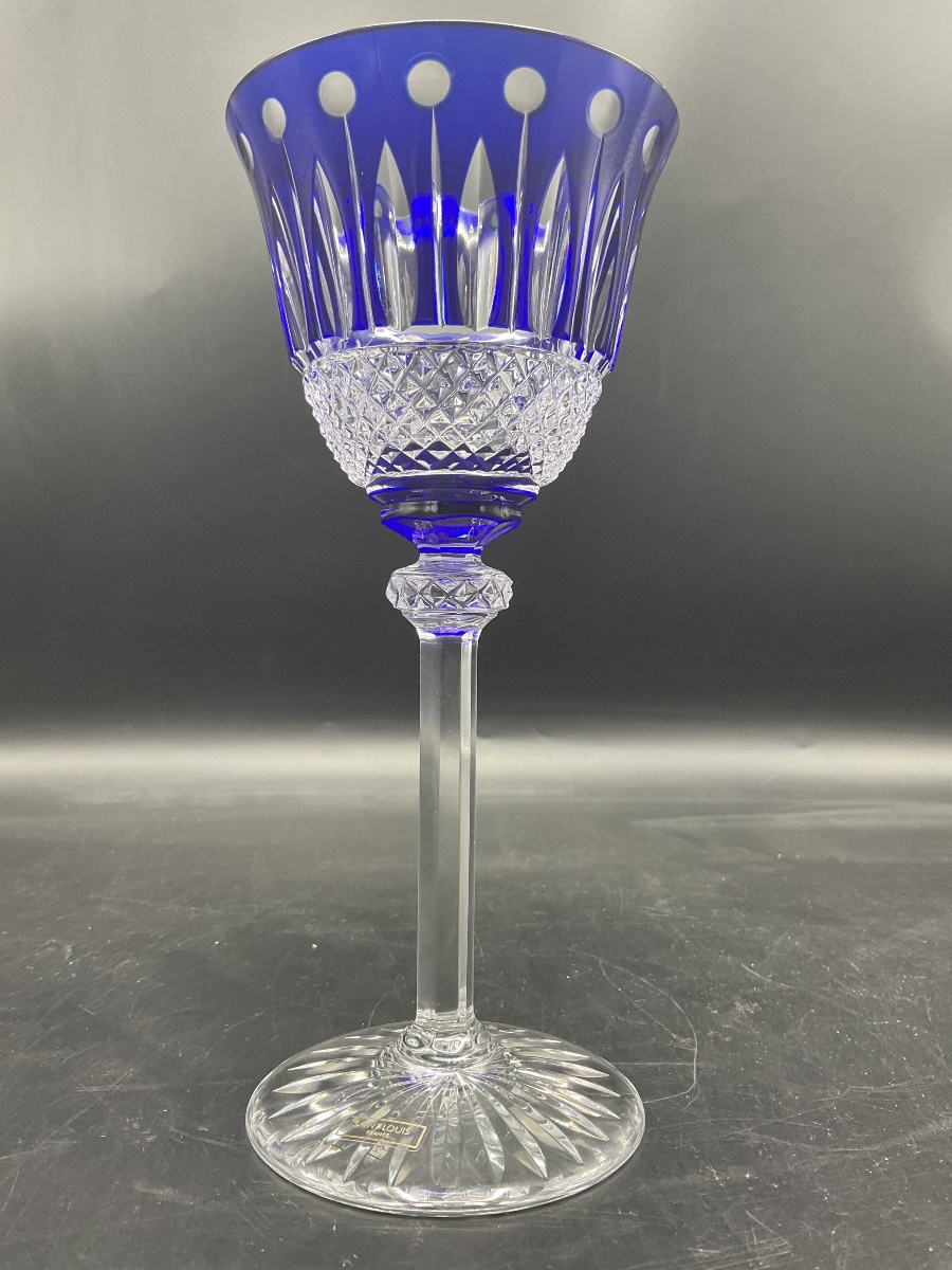 Saint Louis: A Dark Blue, Cut Crystal Roemer Wine Glass, Tommy Model.-photo-3