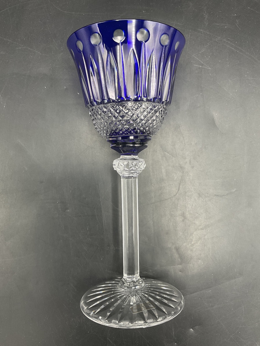 Saint Louis: A Dark Blue, Cut Crystal Roemer Wine Glass, Tommy Model.-photo-4