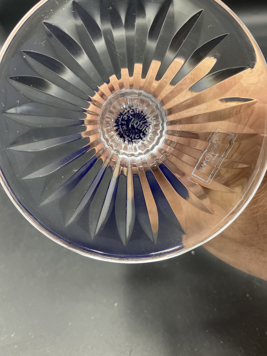 Saint Louis: A Dark Blue, Cut Crystal Roemer Wine Glass, Tommy Model.-photo-3