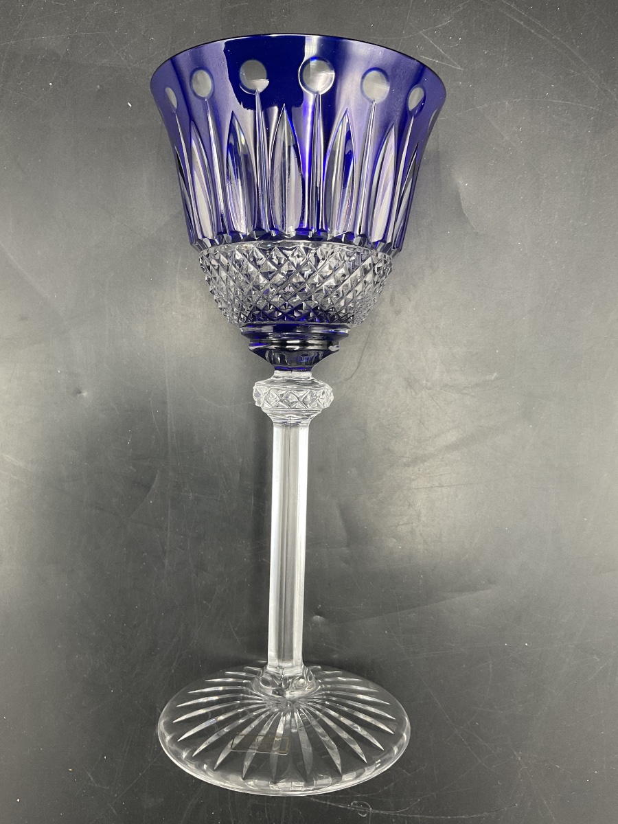 Saint Louis: A Dark Blue, Cut Crystal Roemer Wine Glass, Tommy Model.-photo-6