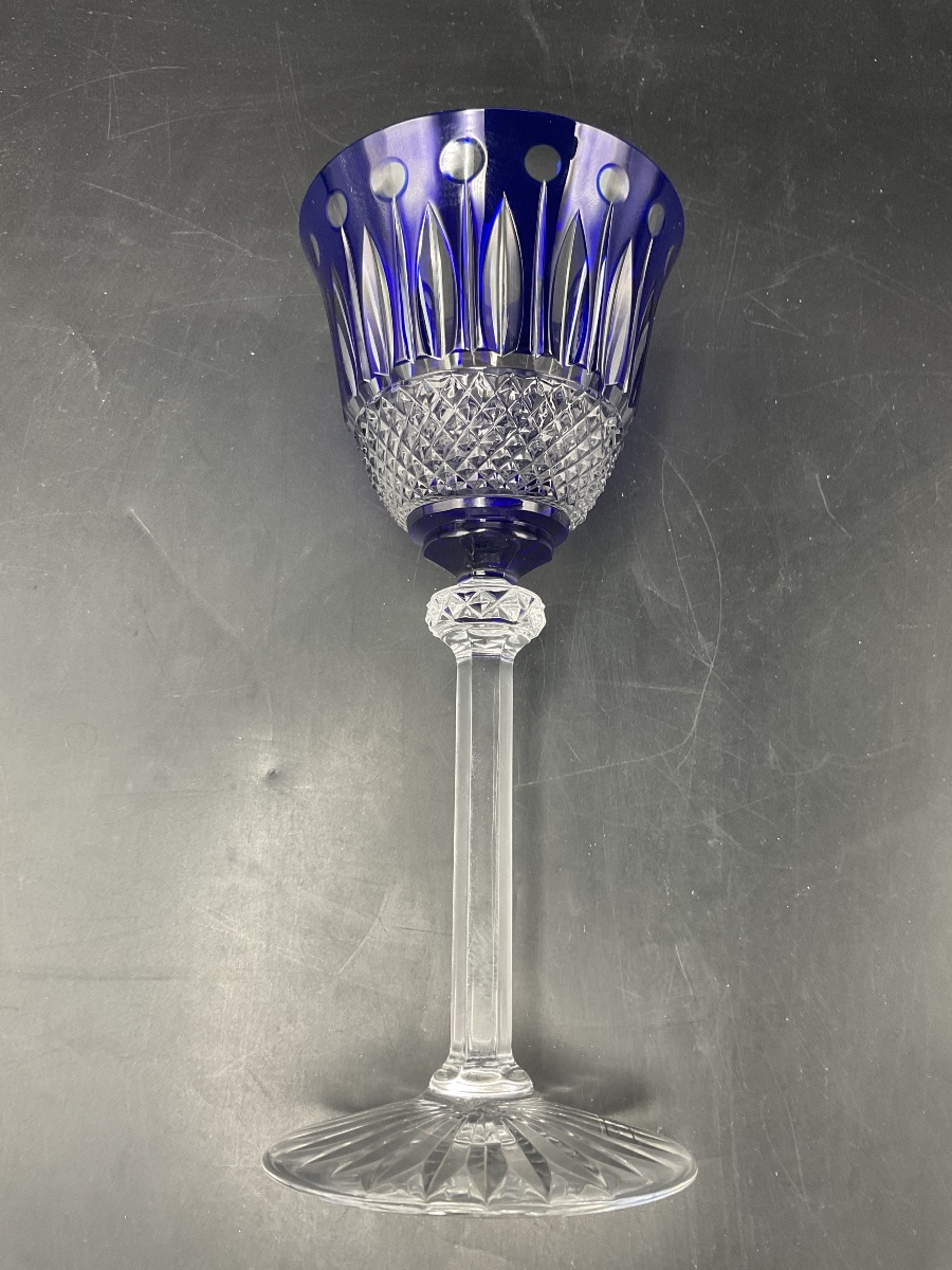 Saint Louis: A Dark Blue, Cut Crystal Roemer Wine Glass, Tommy Model.-photo-8