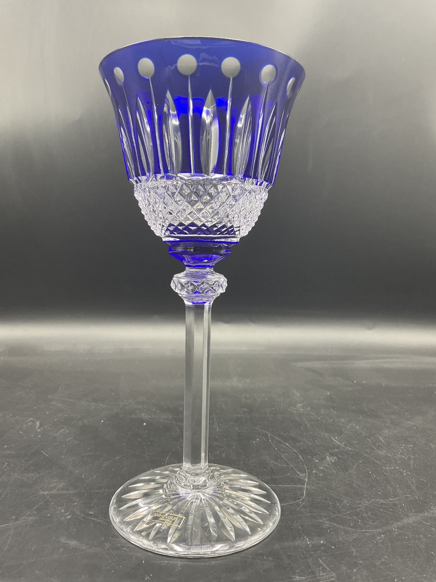 Saint Louis: A Dark Blue, Cut Crystal Roemer Wine Glass, Tommy Model.