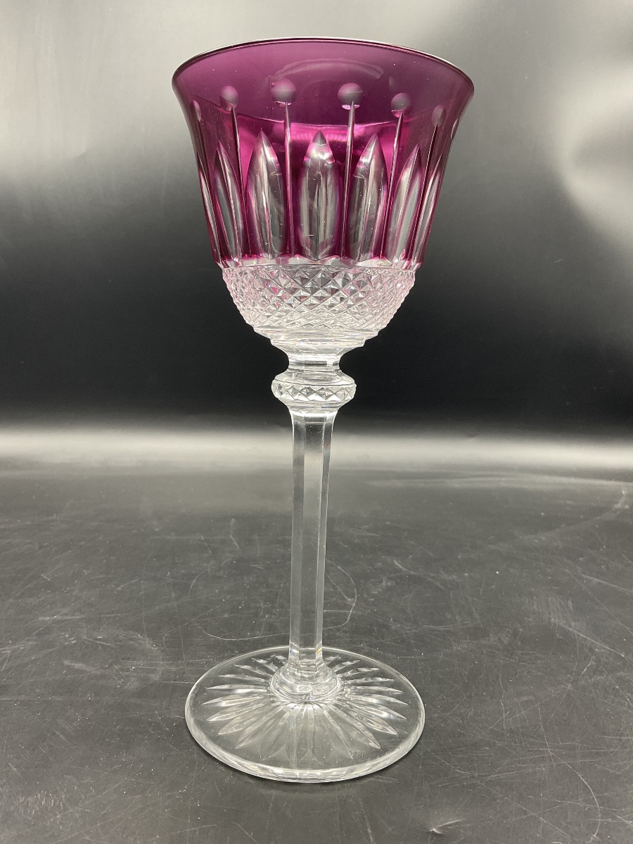 Saint Louis: A Tommy-style, Parma-colored, Cut Crystal Roemer Wine Glass.