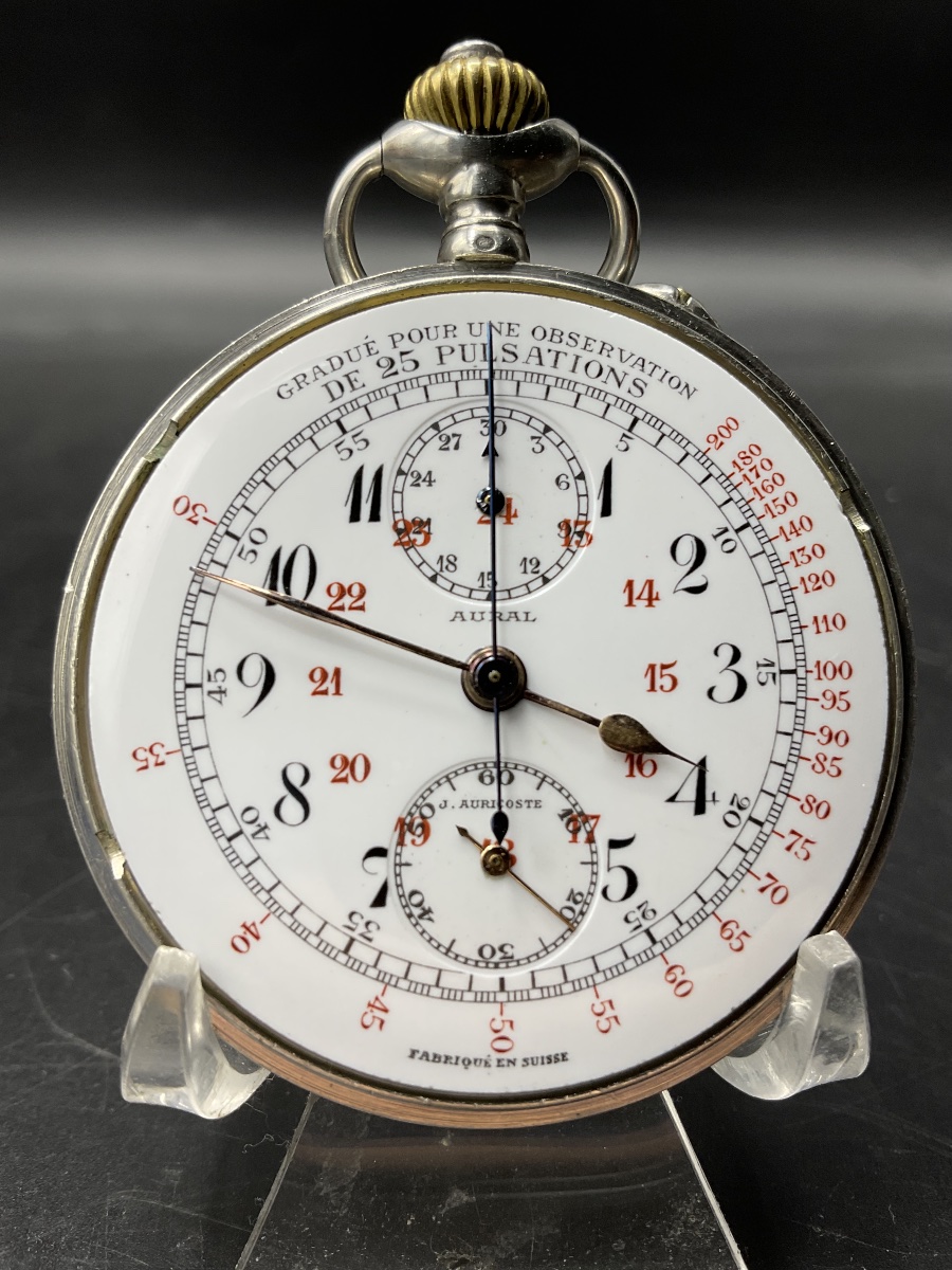 Solid Silver Doctor's Pulsometer Pocket Watch By J. Auricoste.-photo-2