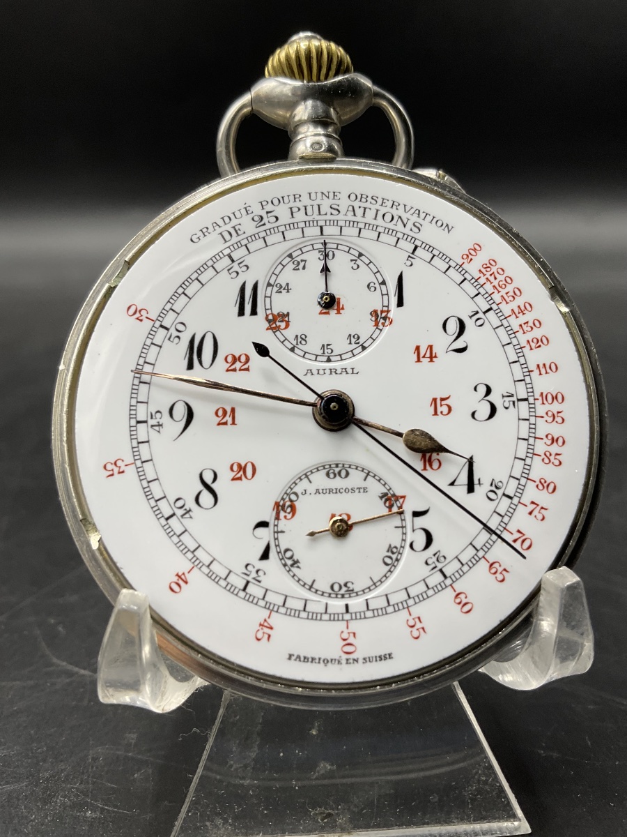 Solid Silver Doctor's Pulsometer Pocket Watch By J. Auricoste.-photo-3