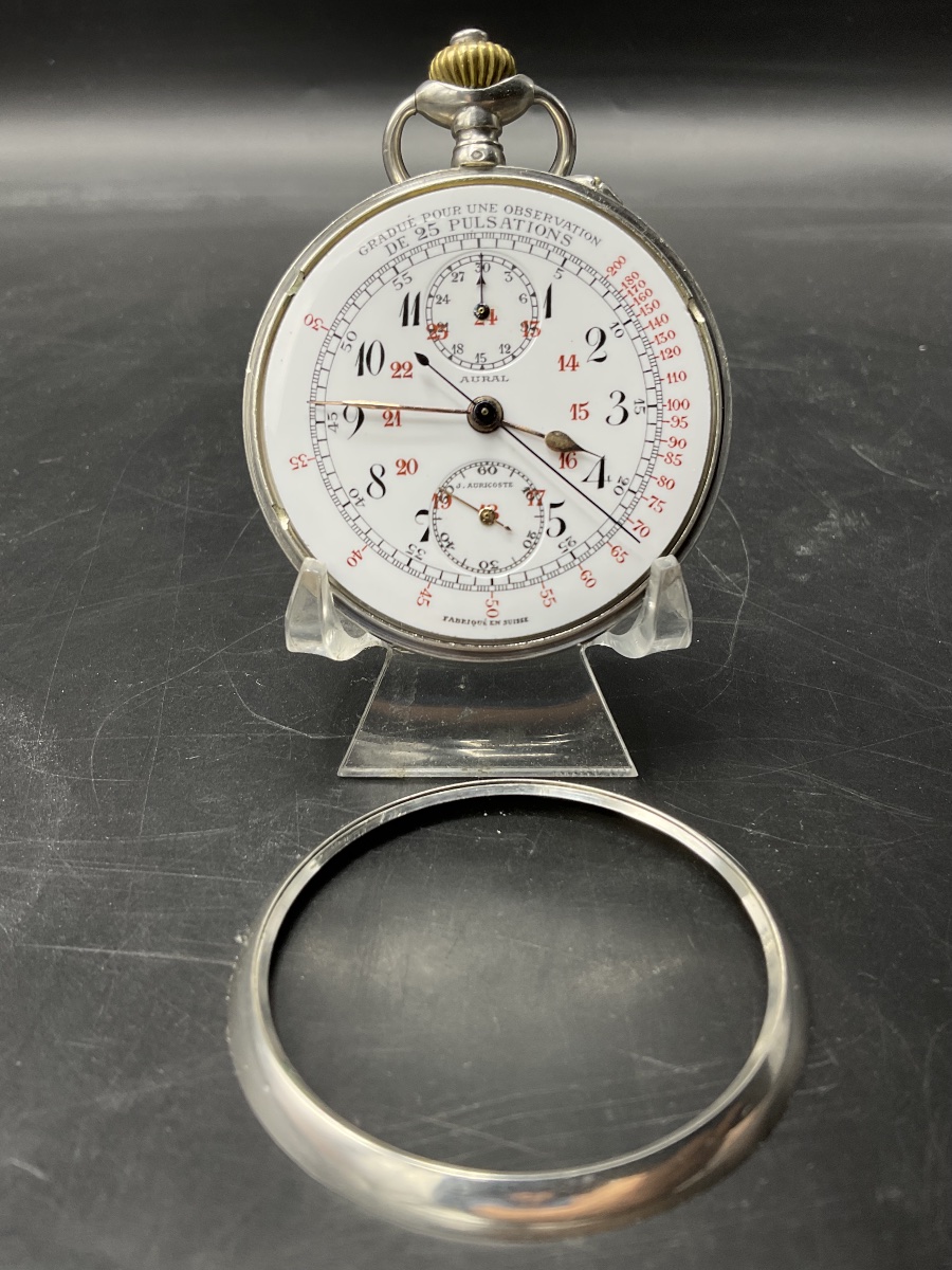Solid Silver Doctor's Pulsometer Pocket Watch By J. Auricoste.-photo-4