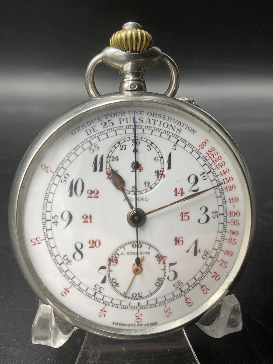 Solid Silver Doctor's Pulsometer Pocket Watch By J. Auricoste.
