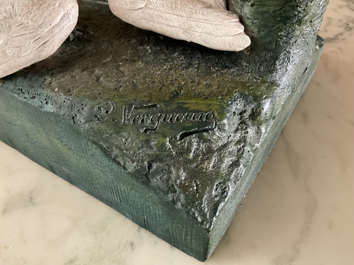 Terre cuite polychrome de Fontaine & Durieux représentant une jeune femme signée L. Vergnano.-photo-2